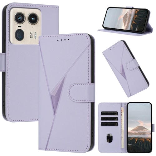 Funda de Cuero con Hebilla y Diseño Triangular para Motorola Edge 50 Ultra (Morado Claro)