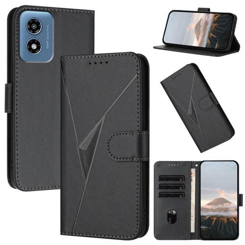 Funda de Cuero Motorola Moto G Play 4G (2024) con Cierre de Hebilla y Diseño Triangular (Negro)