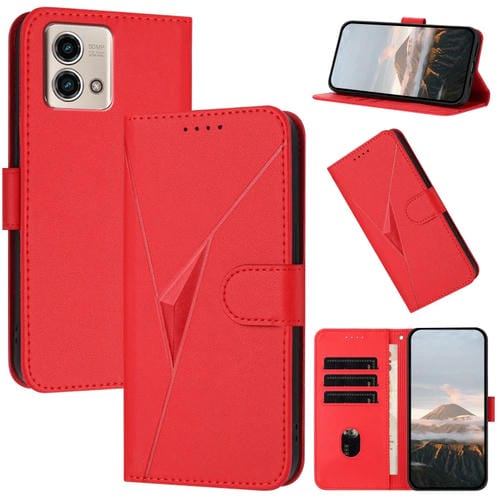 Funda de Cuero para Motorola Moto G Stylus 2023 con Cierre de Hebilla y Diseño Triangular (Rojo)