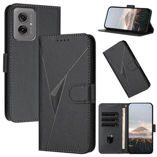 Funda de Cuero Motorola Moto G55 con Cierre de Hebilla y Diseño Triangular (Negro)