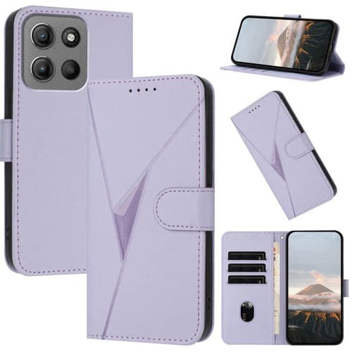 Funda de Cuero para Motorola Moto G15 con Cierre de Hebilla y Diseño Triangular (Morado Claro)