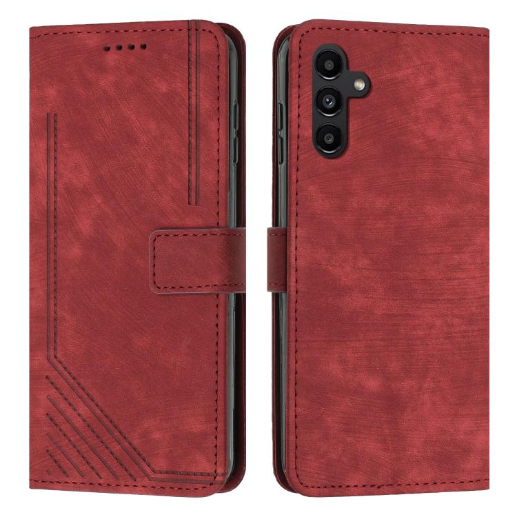 Funda de cuero con estampado de rayas y cordón para Samsung Galaxy S25 FE 5G (roja)