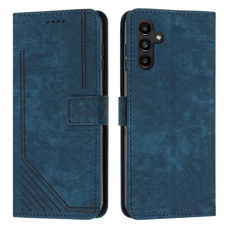 Funda de cuero con estampado de rayas y cordón para Samsung Galaxy S25 FE 5G (azul)