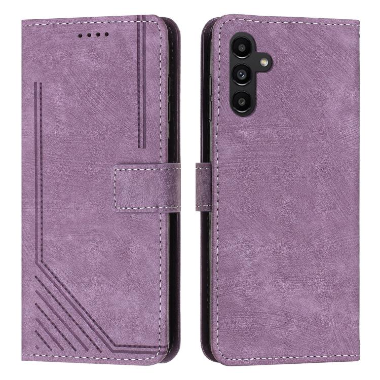 Funda de cuero con estampado de rayas y cordón para Samsung Galaxy S25 FE 5G (morado)