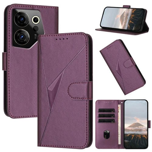 Funda de Cuero con Cierre de Hebilla y Diseño Triangular para Tecno Camon 20 Premier (Morado Oscuro)