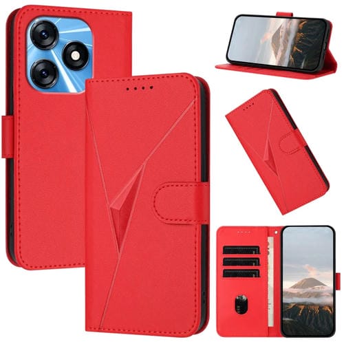Funda de Cuero para Tecno Spark 10 4G con Cierre de Hebilla y Diseño Triangular (Rojo)