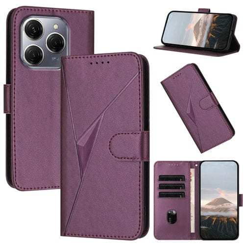 Funda de Cuero para Tecno Spark 20 Pro con Cierre de Hebilla y Diseño Triangular (Morado Oscuro)