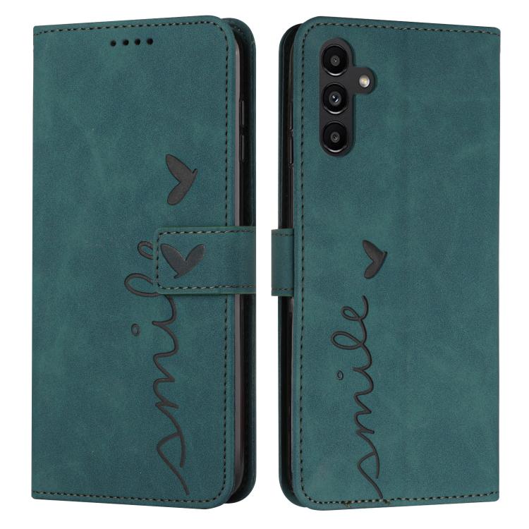 Funda de piel con relieve de corazón para Samsung Galaxy S25 FE 5G con cordón largo (verde)