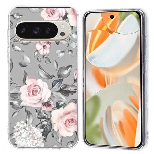 Funda TPU Google Pixel 9 Pro con Patrón de Pintura Colorida (Flores) (Gris)