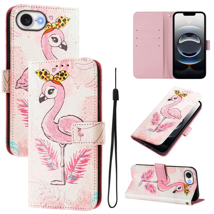 Funda de Cuero para iPhone 16E con Diseño de Dibujo Artístico (Flamenco)