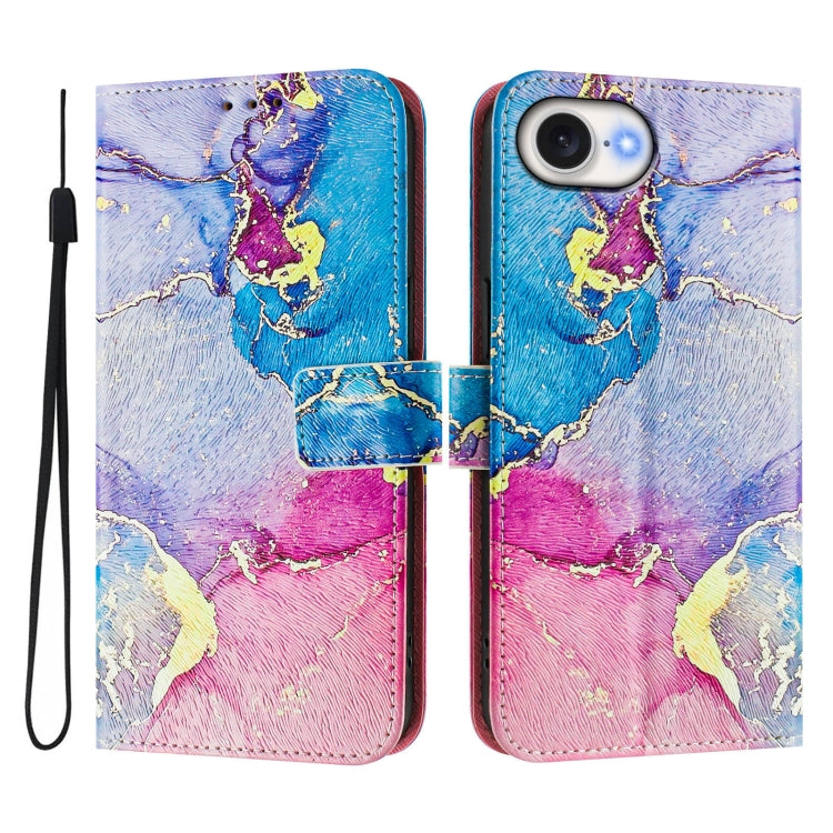 Funda de Cuero para iPhone 16E Diseño Dibujo Artístico Mármol Colorido
