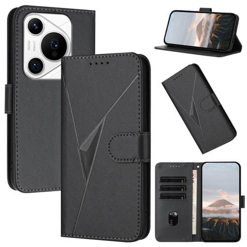 Funda de Cuero con Cierre de Hebilla y Diseño Triangular para Huawei Pura 70 Pro/Pura 70 Ultra (Negra)