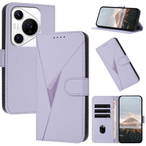 Funda de Cuero con Hebilla y Diseño Triangular para Huawei Pura 70 Pro/Pura 70 Ultra (Morado Claro)