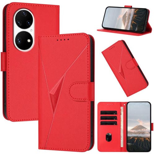 Funda de Cuero con Cierre de Hebilla y Diseño Triangular para Huawei P50 Pro (Rojo)