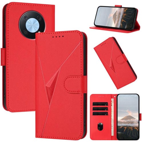 Funda de Cuero con Cierre de Hebilla y Diseño Triangular para Huawei Enjoy 50 Pro/Nova Y90 (Rojo)
