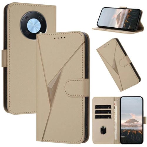 Funda de Cuero para Huawei Enjoy 50 Pro y Nova Y90 con Cierre de Hebilla y Diseño Triangular (Dorada)