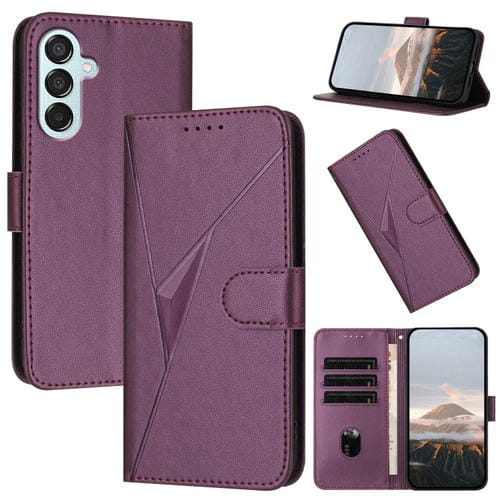 Funda de Cuero Samsung Galaxy M15 5G/F15 5G Cierre Hebilla Diseño Triangular (Morado Oscuro)
