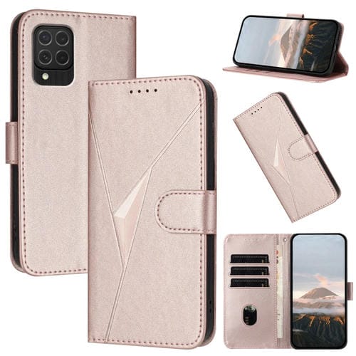 Funda de Cuero Samsung Galaxy M62/F62 con Cierre de Hebilla y Diseño Triangular (Oro Rosa)