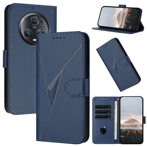 Funda de Cuero con Hebilla y Diseño de Triángulos para Honor Magic5 Pro (Azul)