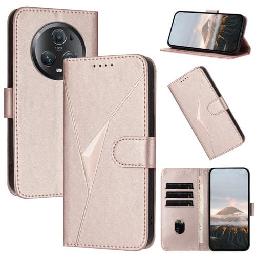 Funda de Cuero con Hebilla y Diseño de Triángulos para Honor Magic5 Pro (Oro Rosa)