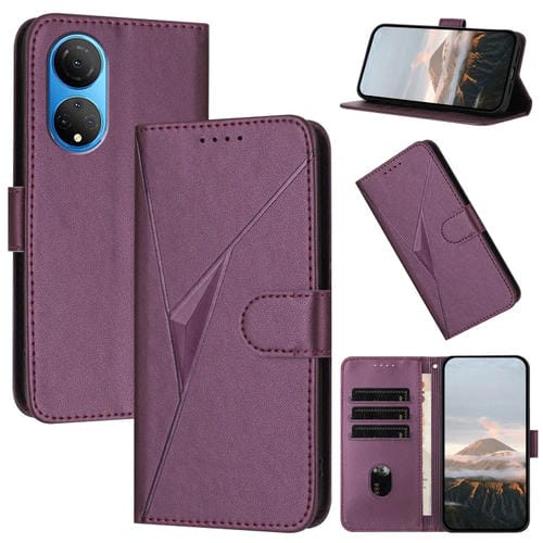Funda de Cuero con Hebilla y Diseño Triangular para Honor X7 4G Play 30 Plus (Morado Oscuro)