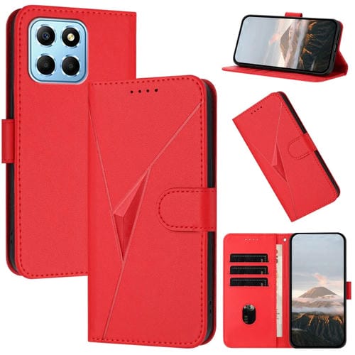 Funda de Cuero con Cierre de Hebilla y Diseño Triangular para Honor X8 5G (Rojo)