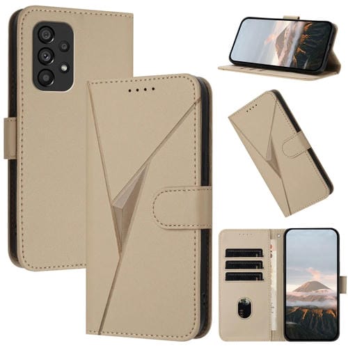 Funda de Cuero Samsung Galaxy A53 5G con Cierre de Hebilla y Diseño Triangular (Dorada)