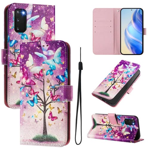 Funda de Cuero para Teléfono Samsung Galaxy S20 Patrón Dibujo Artístico (Rama de Mariposa)