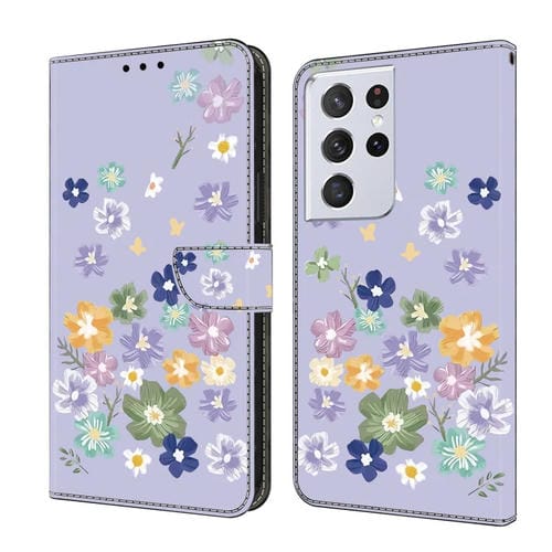 Funda de Cuero Samsung Galaxy S21 Ultra 5G Pintada a Mano Floral (Morado)