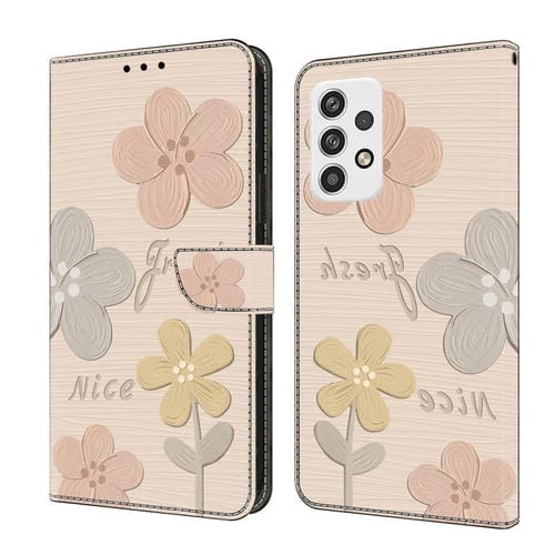 Funda de Piel Samsung Galaxy A13 4G/5G Pintada a Mano Flores Beige