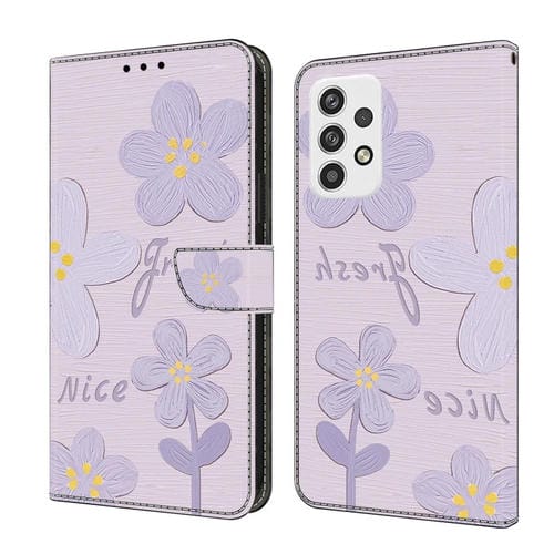 Funda de Cuero Samsung Galaxy A23 5G Pintada a Mano con Flores Lilas