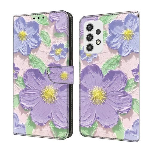 Funda de Cuero Samsung Galaxy A32 5G Pintada al Ăleo Flores Moradas
