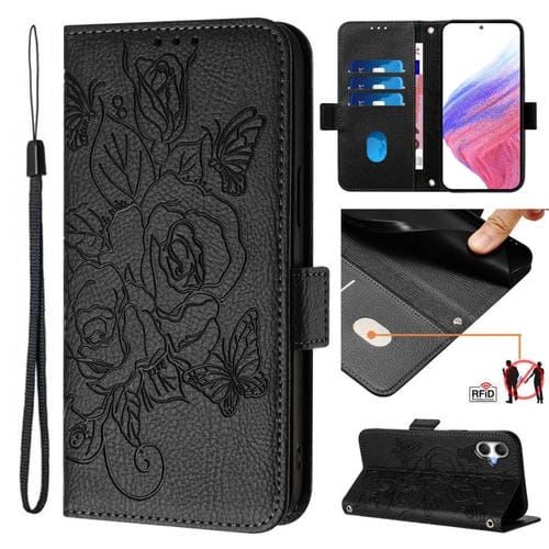 Funda de Cuero Antirrobo con Rfid y Diseño en Relieve para Samsung Galaxy A06 5G/4G (Negra)
