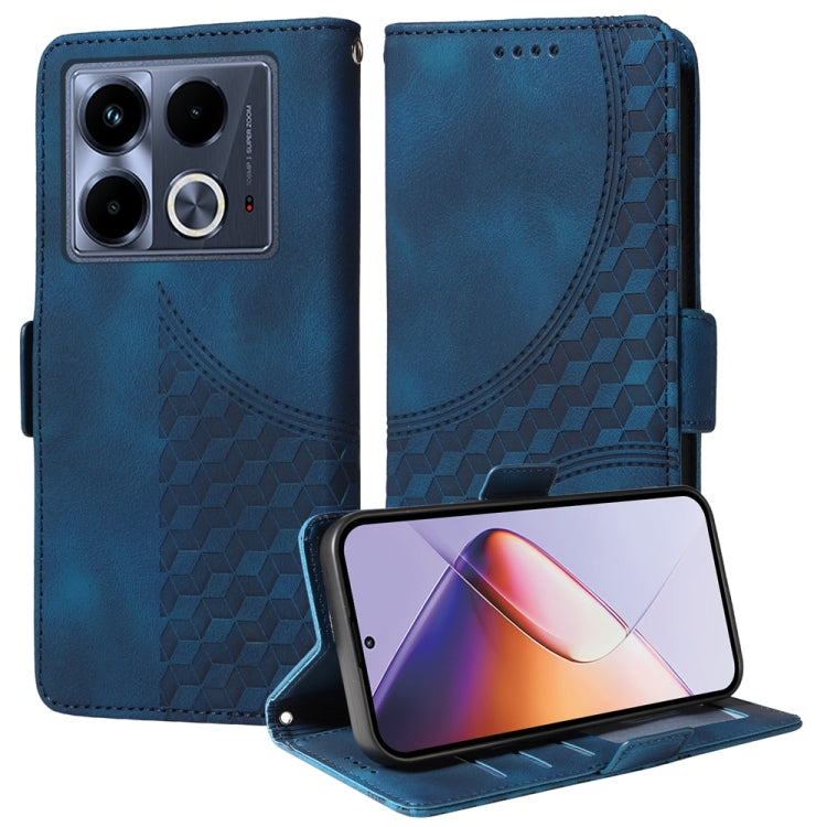 Funda de Cuero para Infinix Note 40 4G con Diseño de Rombos y Estrellas en Relieve (Azul)