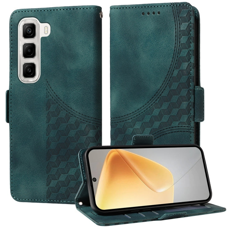 Funda de Cuero para Infinix Hot 50 4G con Diseño de Rombos y Estrellas en Relieve (Verde)