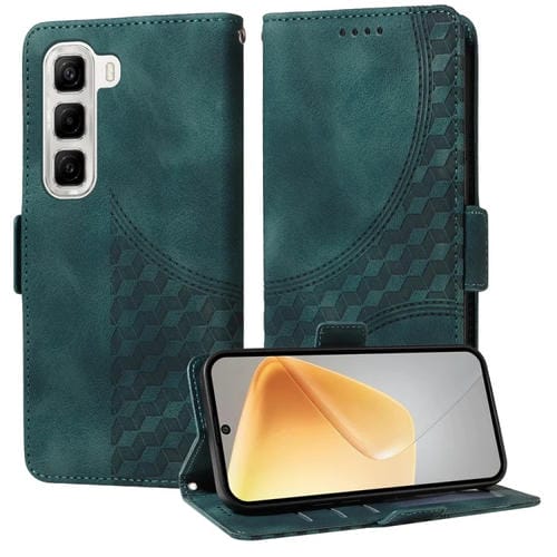Funda de Cuero para Infinix Hot 50 4G con Diseño de Rombos y Estrellas en Relieve (Verde)