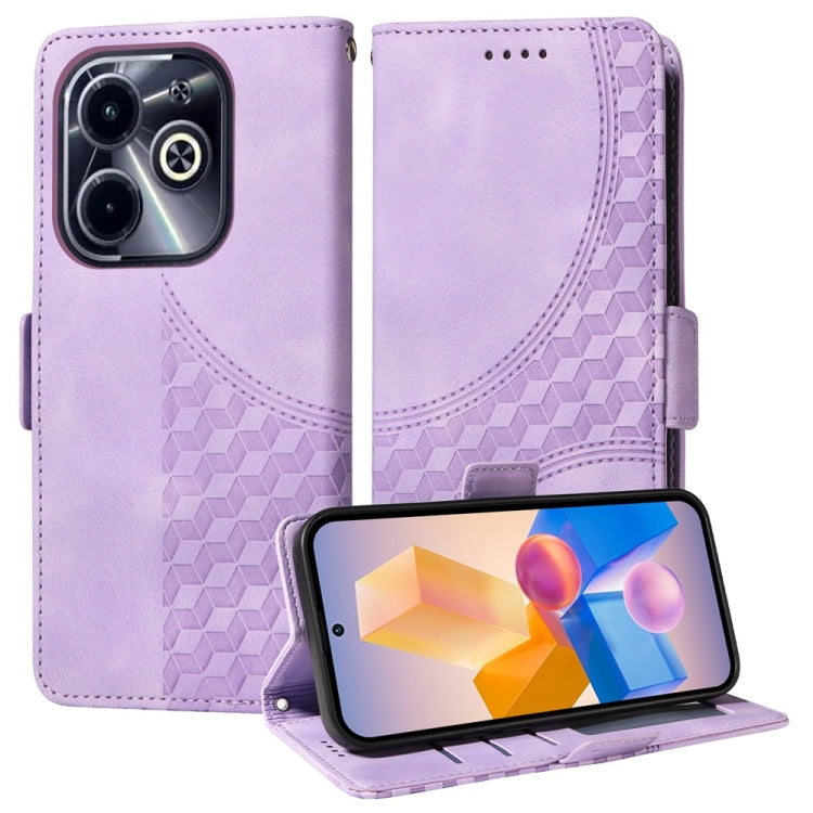 Funda de Cuero para Teléfono Infinix Hot 40I con Rombos y Estrellas en Relieve (Morado)