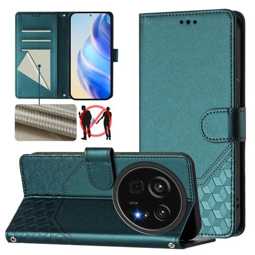 Funda Cuero Rfid Relieve Panal para Sharp Aquos R9 Pro (Verde Pavo Real)