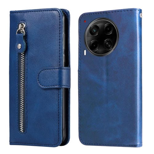 Funda de Piel Sintética con Cremallera para Tecno Camon 30S Camon 30S Pro (Azul)