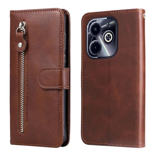 Funda de Piel con Textura de Becerro y Cremallera para Teléfono Infinix Hot 40I (Marrón)
