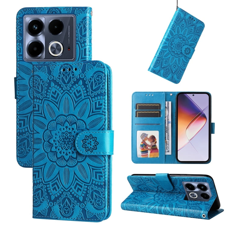 Funda de Piel con Relieve de Girasol para Teléfono Infinix Note 40 4G (Azul)
