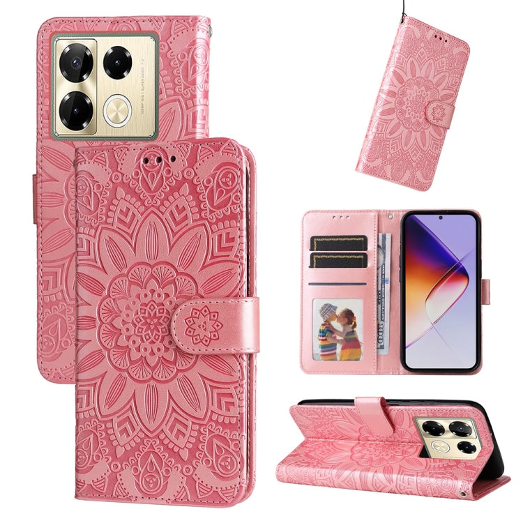 Funda de Cuero con Estampado de Girasoles en Relieve para Infinix Note 40 Pro 4G/5G/Pro+ (Rosa)