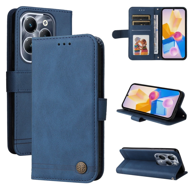 Funda de Cuero para Infinix Hot 40/Hot 40 Pro con Botones de Metal y Diseño Árbol de la Vida (Azul)