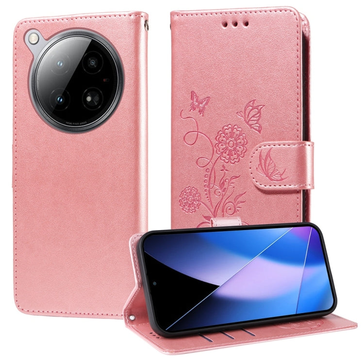 Funda de Cuero para Infinix Zero 40 4G/5G con Diseño de Mariposas y Flores en Relieve (Oro Rosa)