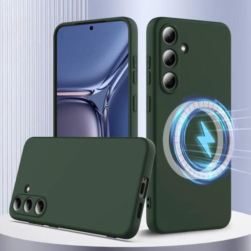 Funda de silicona Magsafe a prueba de golpes para Samsung Galaxy S25 FE 5G (verde oscuro)