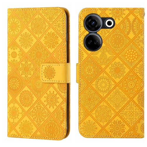 Funda de Cuero con Patrón en Relieve Estilo Étnico para Tecno Camon 20/20 Pro (Amarillo)