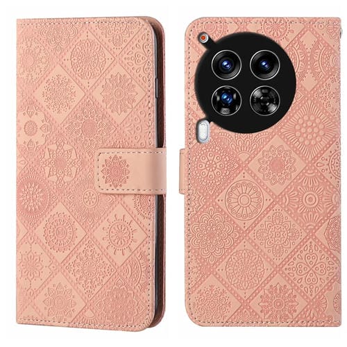 Funda de Cuero para Tecno Camon 30 Premier con Patrón En Relieve Estilo Étnico (Rosa)