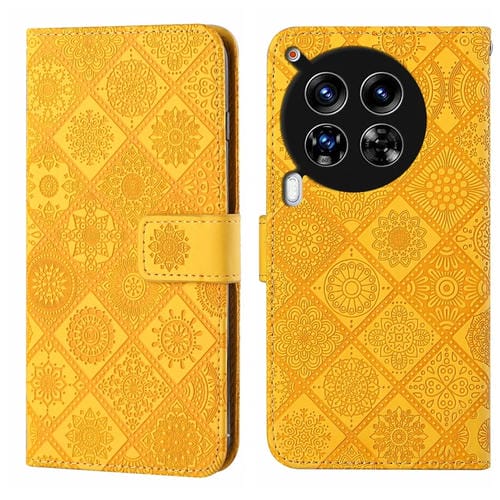 Funda de Cuero para Tecno Camon 30 Premier con Patrón En Relieve Estilo Étnico (Amarillo)