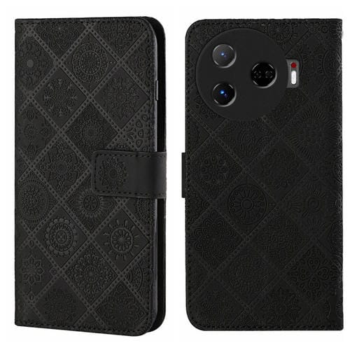 Funda de Cuero con Patrón en Relieve Estilo Étnico para Tecno Camon 30 Pro 5G (Negro)