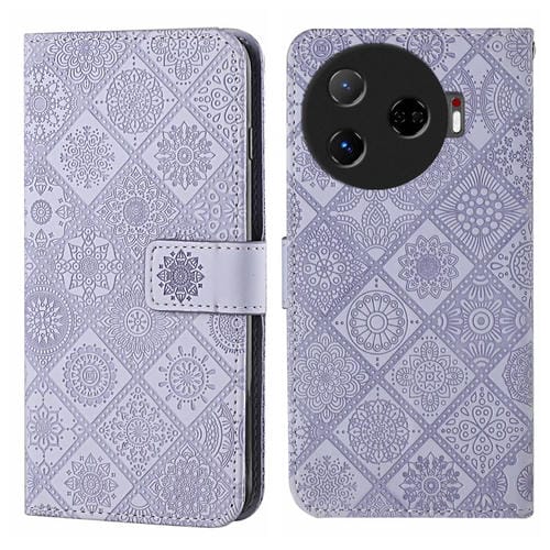 Funda de Cuero para Tecno Camon 30 Pro 5G con Patrón En Relieve Estilo Étnico (Morado)